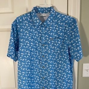 Men’s Columbia Super Slack Tide Shirt Large Yacht Watery Fish Print